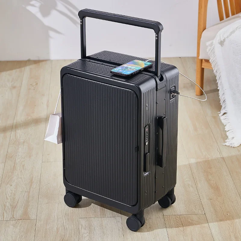 20 Trolley Case Wide Pull Rod Rolling Luggage Travel Suitcase Multifunctional Boarding Box Universal Wheel Trunk with Cup Holder