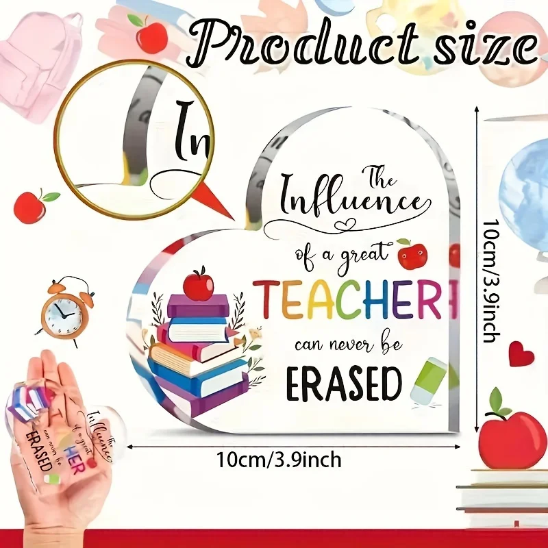 1pc,Thanks to Teacher Appreciation Present Heart Acrylic Keepsake and Paperweight Plaque from Student for Graduation Last Day