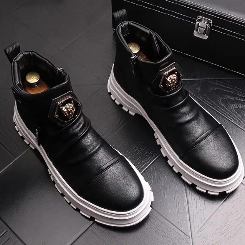 أحذية بيضاء عالية الجودة للرجال أحذية لوحية عصرية جديدة داخلية لزيادة الارتفاع أحذية كاحل بيضاء صغيرة للرجال Zapatos Hombre b4