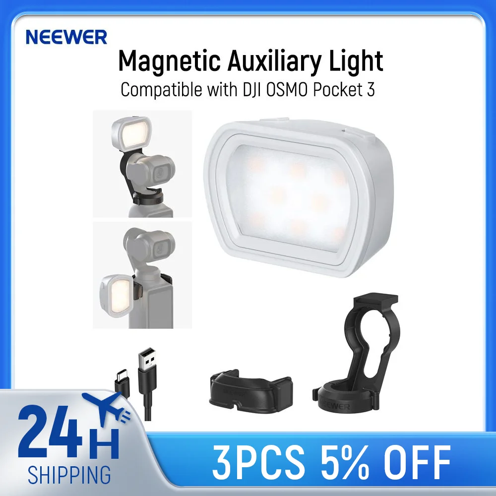 NEEWER Magnetic Auxiliary Light Compatible with DJI OSMO Pocket 3 Gimbal Camera Creator Combo, Rechargeable Mini LED Fill Light