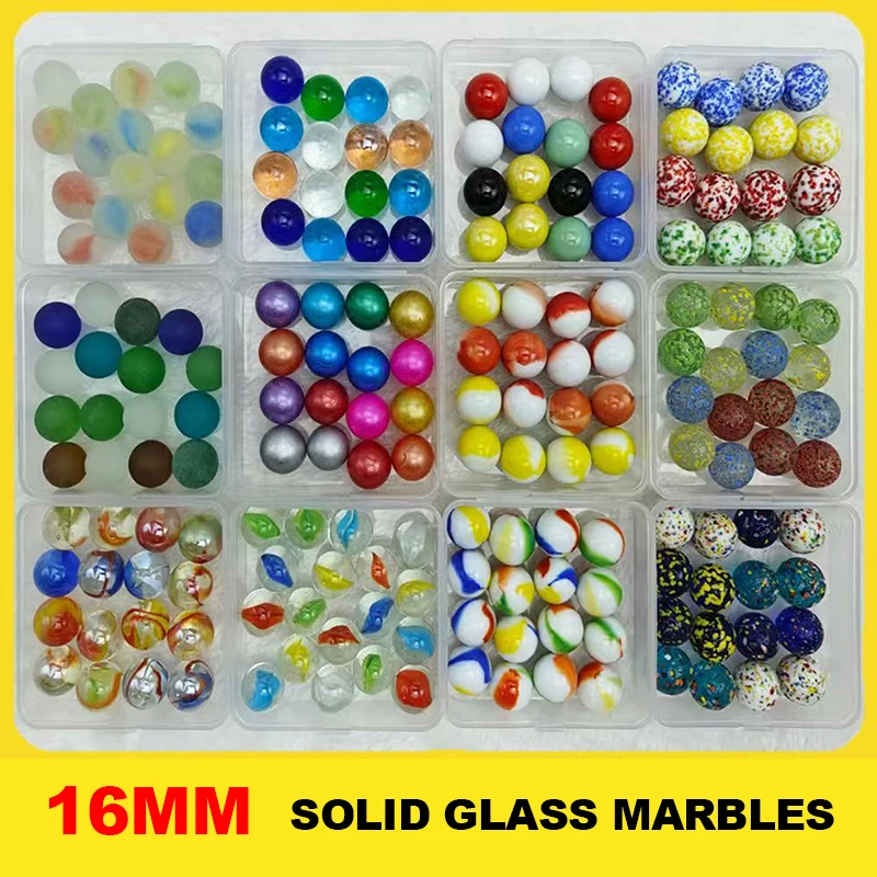 16mm Glass Ball Children's Toy Playing Marbles Nostalgic Classic Game Activity Prop Solid Marble Flower Pot Fish Tank Decoration