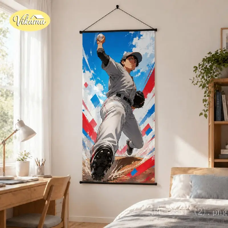 VIKAMA Anime Boy Baseball Tapestry Catcher Glove Blue Sky Sport Dynamic Art Wall Hanging for Bedroom Living Room Home Decor