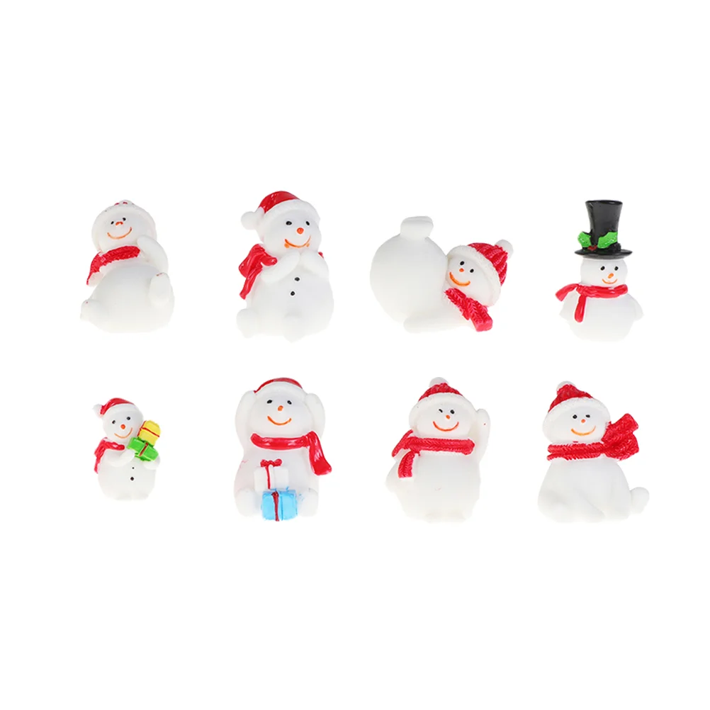 8 Pcs Snowman Shape Resin Christmas Decor Desktop Ornament Lanscape Snowball Ornaments Miniature Microlandscape