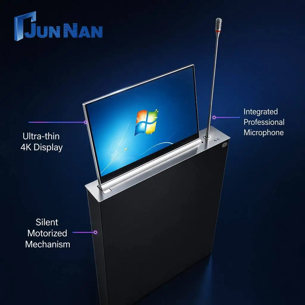 Video Conference System Paperless Meeting System Motorized Monitor Lift Synchronized Lifting with Microphone LCD Monitor Lift