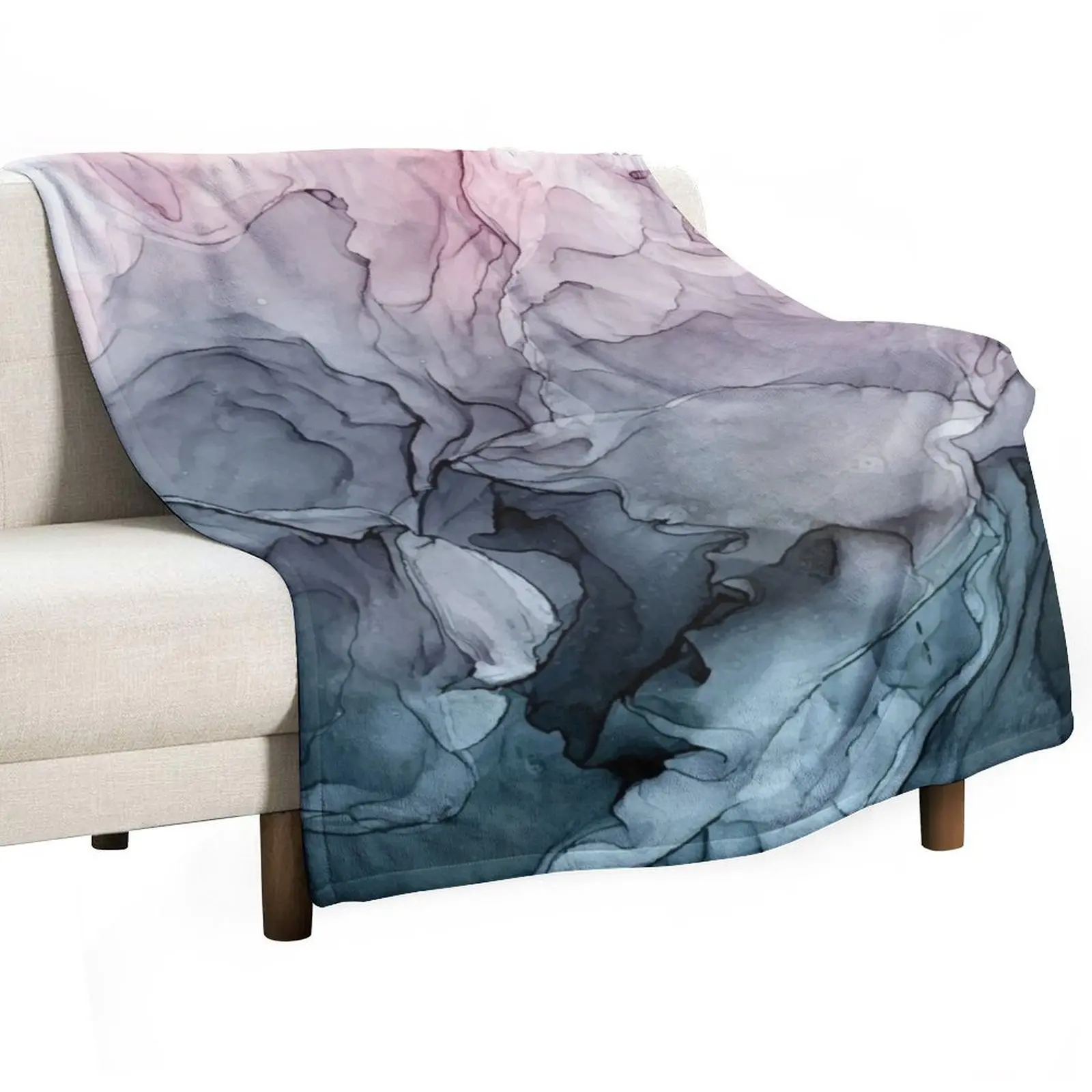 

Blush and Payne's Grey Flowing Abstract Painting Throw Blanket anime Warm Decorative Sofas manga Blankets