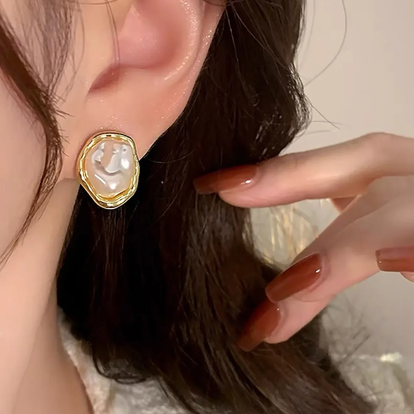 مشبك أذن لؤلؤ باروكي غير منتظم للسيدات بدون فتحات للأذن، طراز فرنسي قديم، فاخر خفيف، إكسسوارات أذن راقية