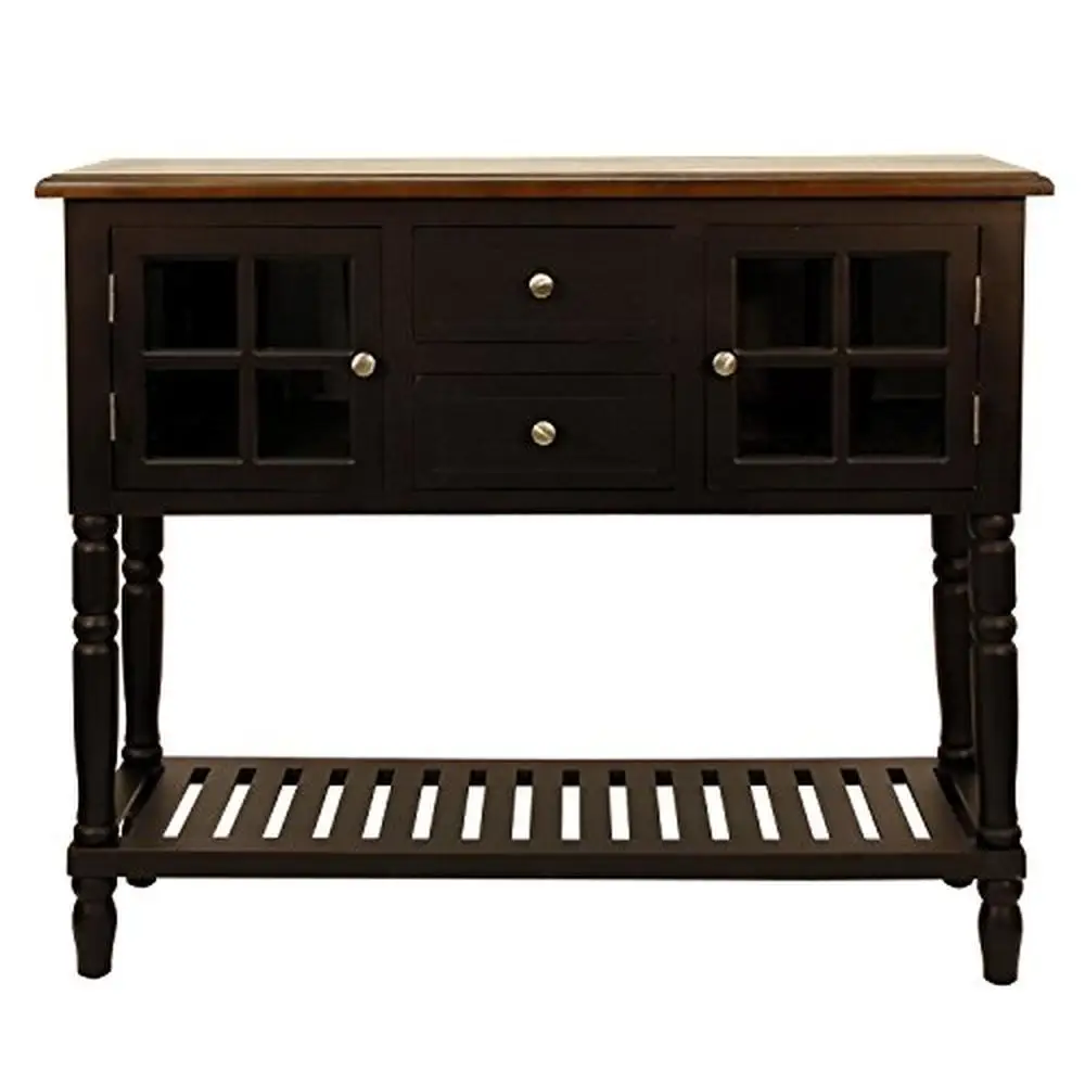 Traditional Wood and Glass 2-Door Console Table with Storage Drawers and Cabinets Black 42