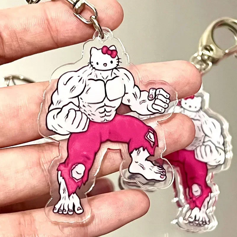 Sanrio desenhos animados Olá Kitty Keychain, Muscle Man Kuromi Melody Bag Decoração, pequeno pingente, brinquedo criativo, presente por atacado, quente