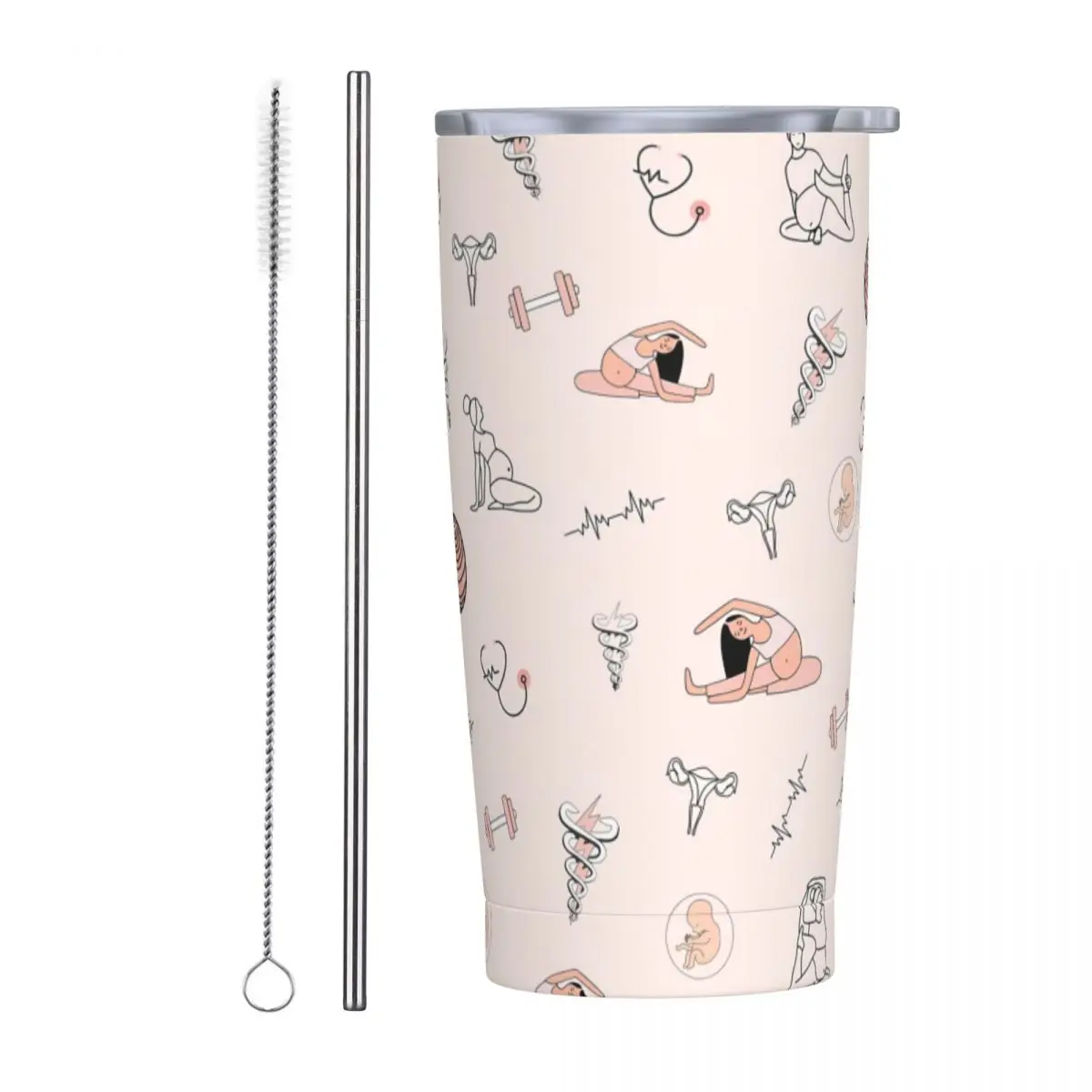 Medical Treatment Stainless Steel Tumbler Pregnancy Yoga Thermal Mug With Straws and Lid Large Mugs Cup Hot Drinks Water Bottle