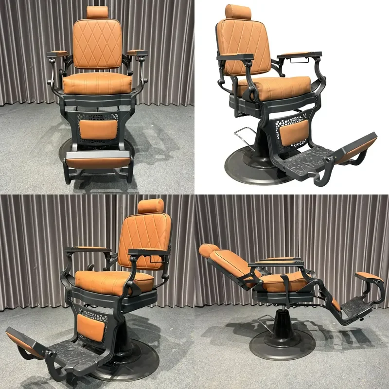 Reclining Barber Chair for Men Retro Oil Head Salon Furniture Adjustable Shampoo Perm Dye Station Professional Haircut Seat