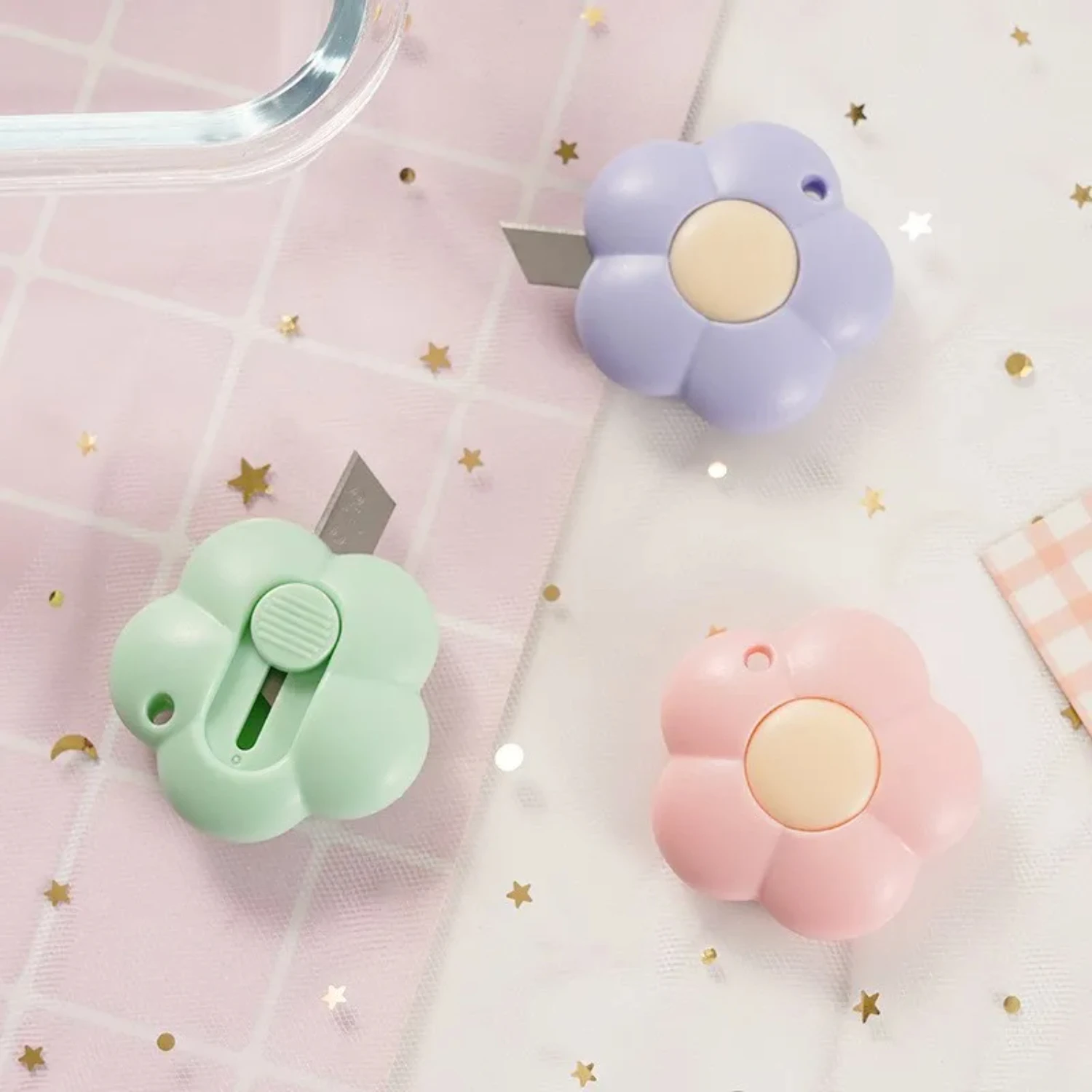 미니 유틸리티 귀여운 꽃 포켓 박스 커터, 사무실 학교 문구 절단 용품, 종이 크리저