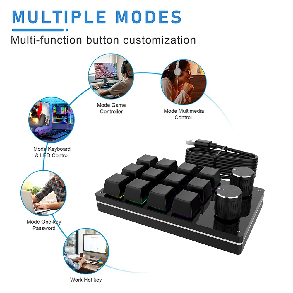 Keyboard Makro 12 Tombol 2 Tombol Keyboard Mini Permainan Dapat Diprogram Keyboard Mekanis Diy Keypad Kustom untuk PS Menggambar Permainan