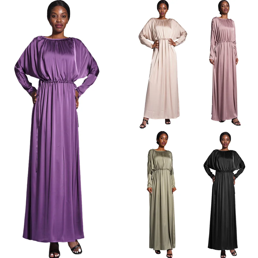 

2024 New Muslim Turkish Abayas Jalabiya Women Ramadan Clothes Moroccan Caftan Party Maxi Dress Arabic Kaftan Satin Female Dress