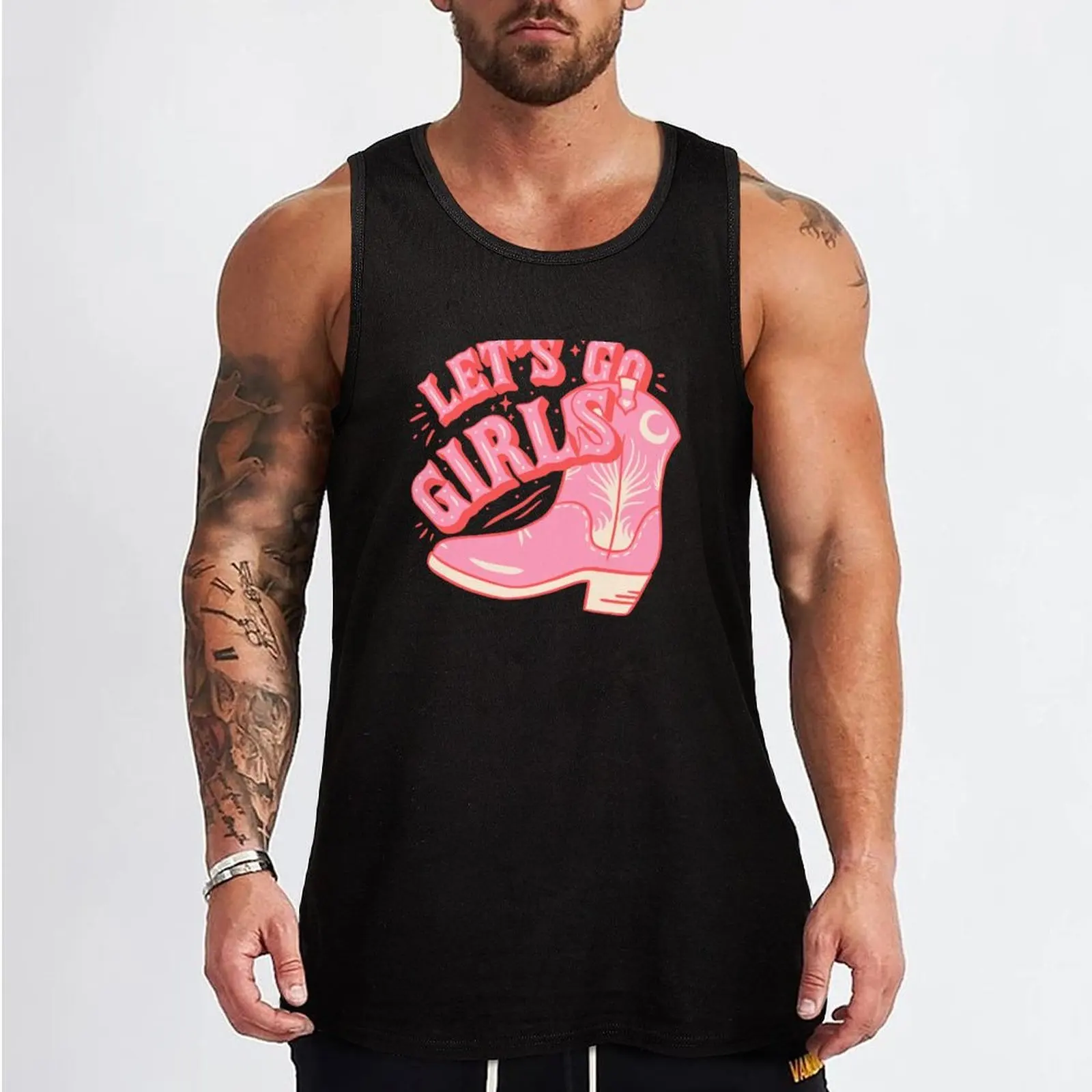 Let's Go Girls | Pink Cowboy Cowgirl Rodeo Boot Preppy Aesthetic Bachelorette Party | HOWDY Y&a Tank Top