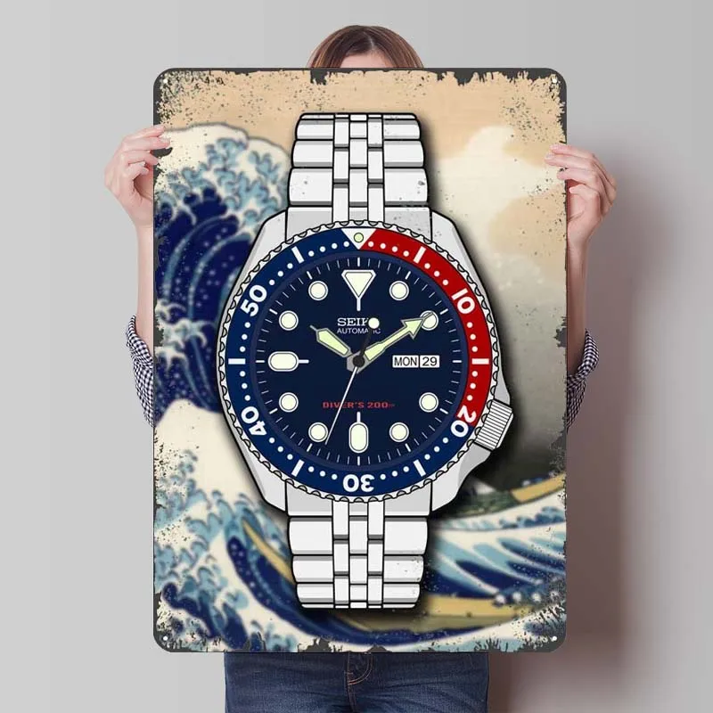 Seiko SkX The Greatwave Metal Sign Classic Watch Poster Room Decoration Home Custom Tinplate Signs for Wall Art Decoration Retro