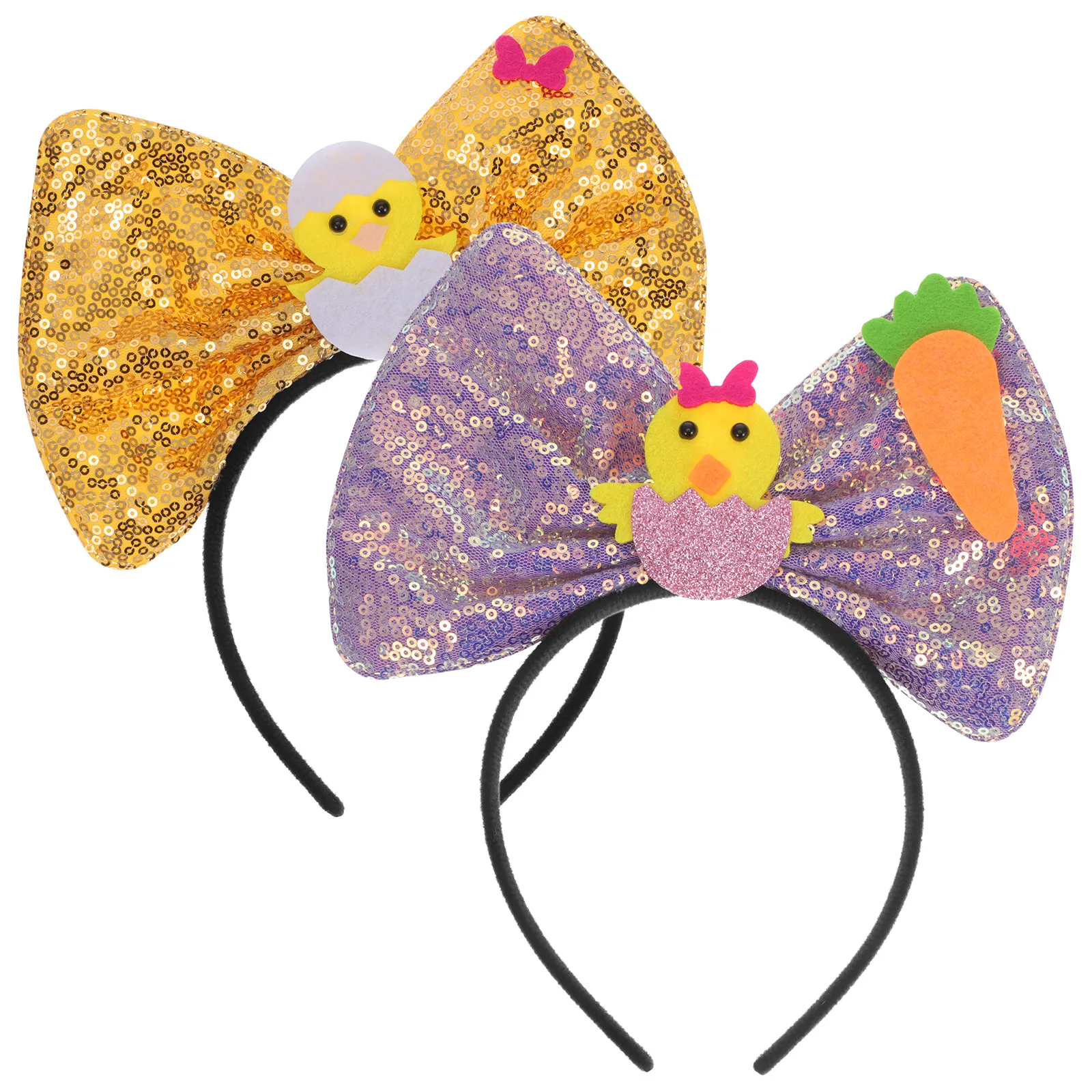 

2Pcs Easter Headband Sequin Chick Bow Holiday Party Hairbands Festive Hair Accessories for Women Easter Eggs Headband