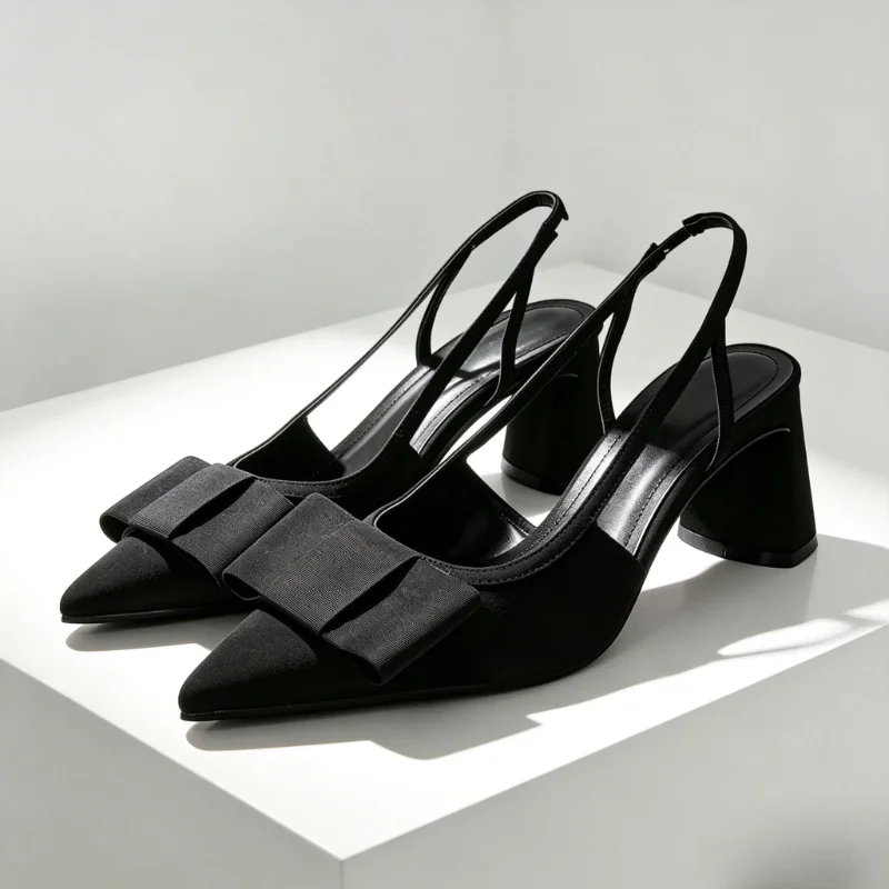 Luxury Designer Chunky Heel Women Pumps Sexy Pointed Toe Patent Leather Heeled Sandals Elegant Bow Decoration Heels for Ladies