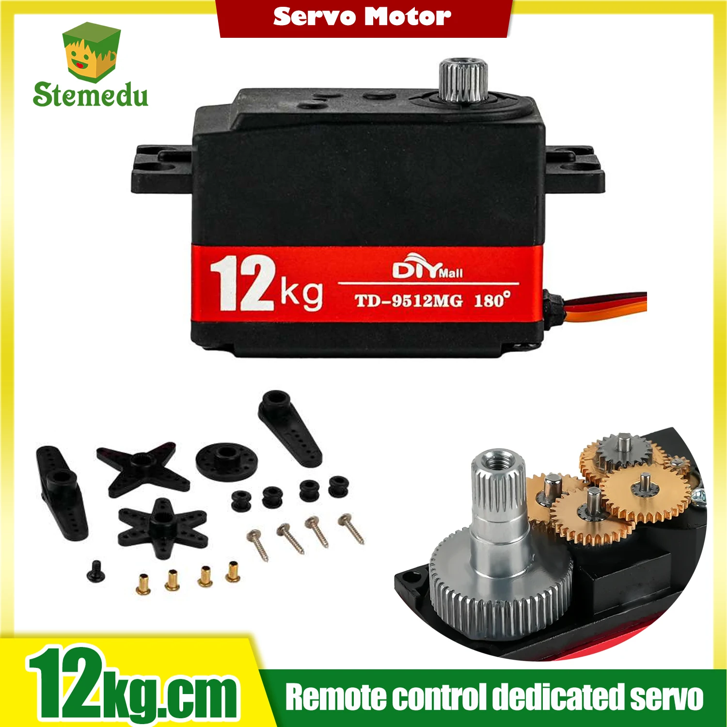 

TD-9512MG 12KG Short Body Servo - 180°/270° Digital Metal Gear Low Profile for 1:10 1:12 RC Car/SCX10/TRX4/Drift Robot/Crawler