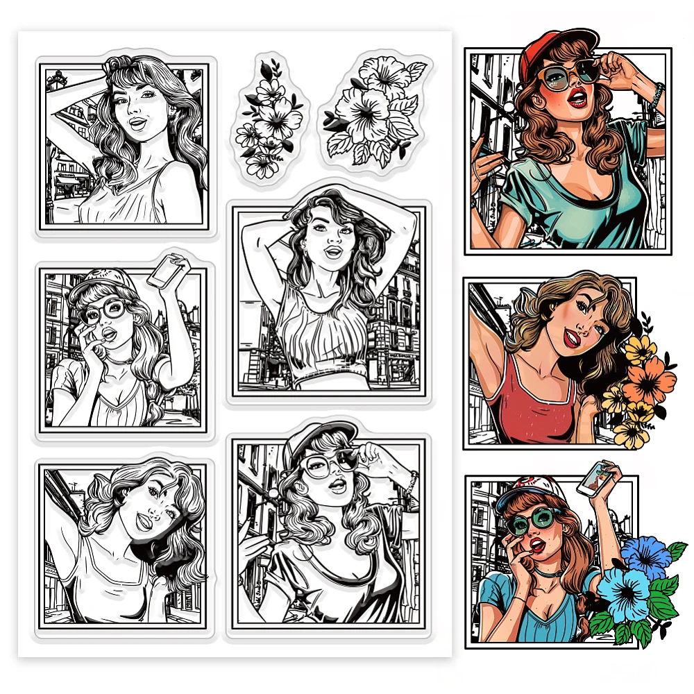 1 ورقة سيدة واضح Stamps الصورة الرمزية الإطار سيليكون واضح ختم الأختام الزهور شفافة Stamps لصنع بطاقة سكرابوكينغ