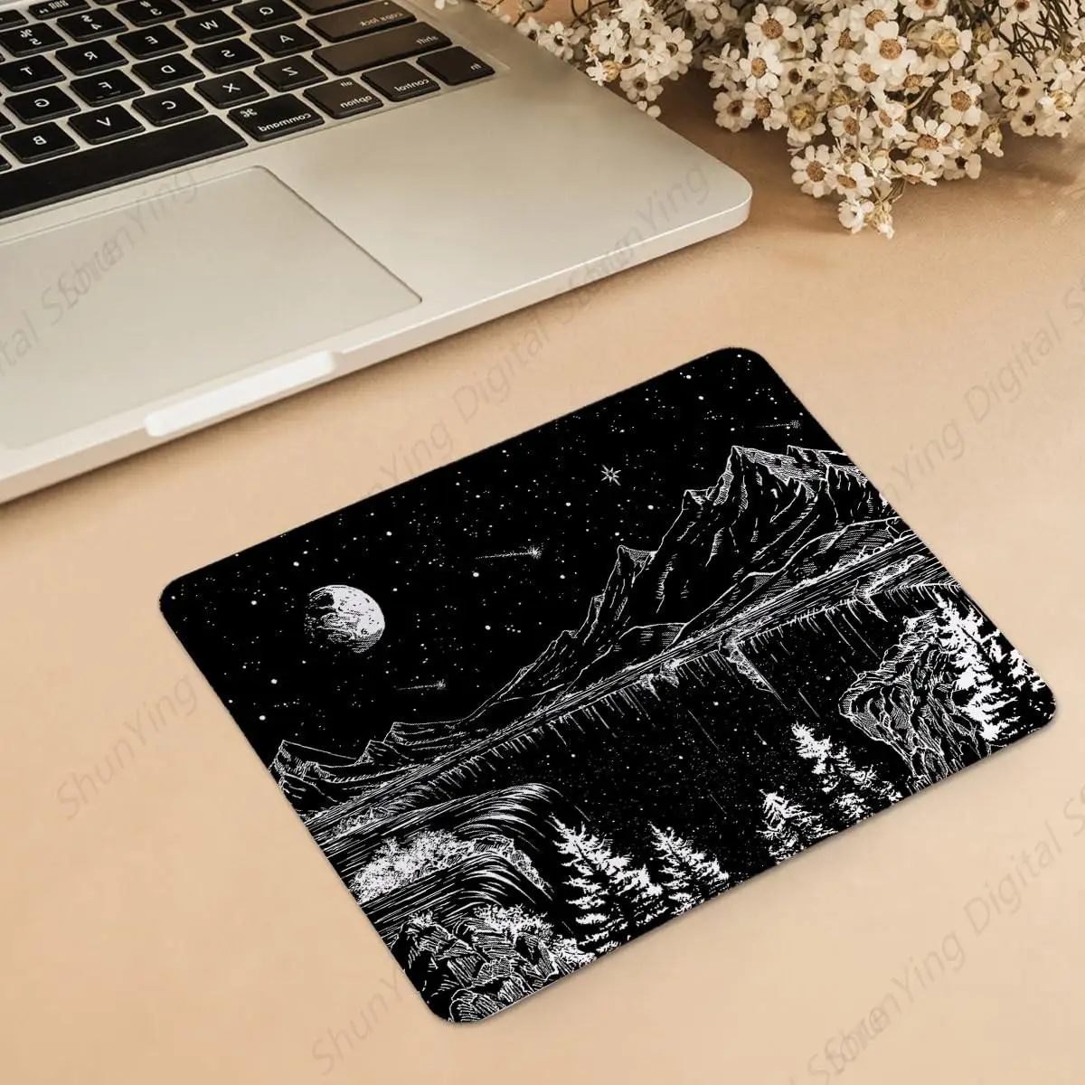 Moon Mountain Aesthetic Starry Night Pattern Mouse Pad Desktop Decoration Suitable For Gaming Office Laptop 25*30cm