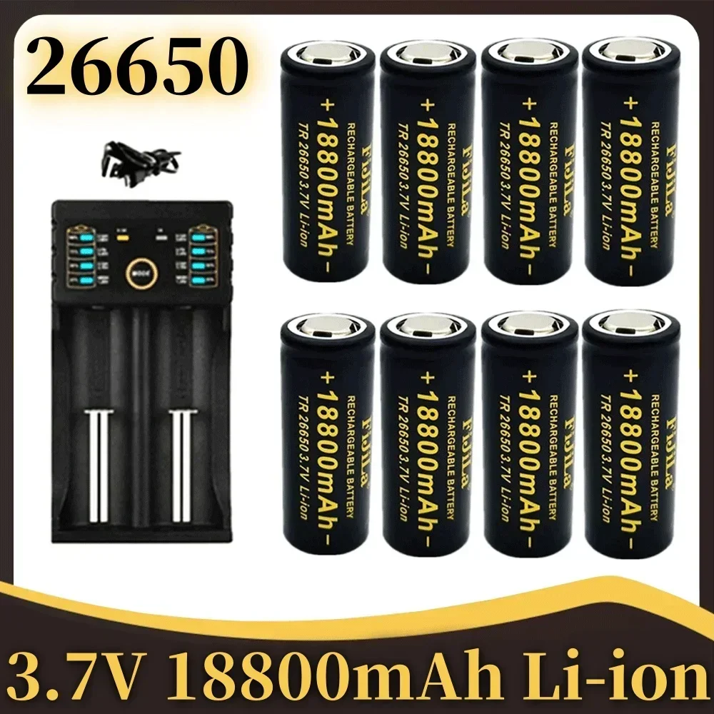 

26650 100% Original high quality 26650 battery 18800mAh 3.7 V 50A lithium ion battery for LED flashlight + charger