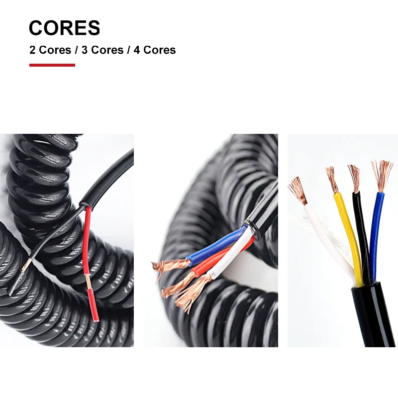 Spring Spiral Cable 2/3/4 Cores Black Stretchable Wire 0.3mm 0.5mm 1.0mm 1.5mm 2.5mm 13-22AWG Telescopic Power Extension Cord