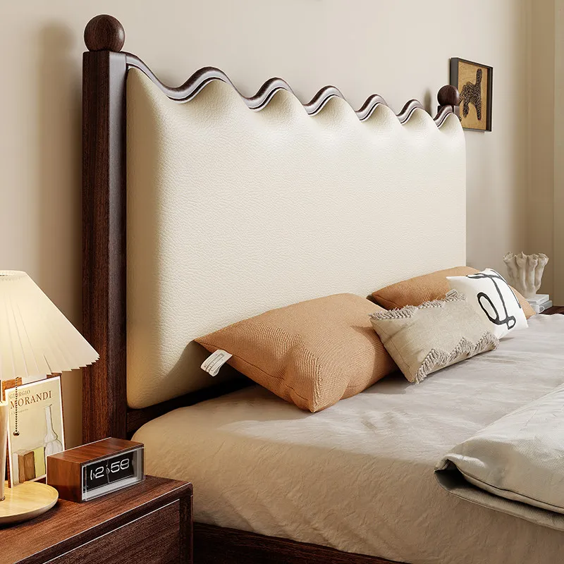

Walnut solid wood bed first layer cowhide leather bed French 1.8 meters double medium ancient style bedside single buy