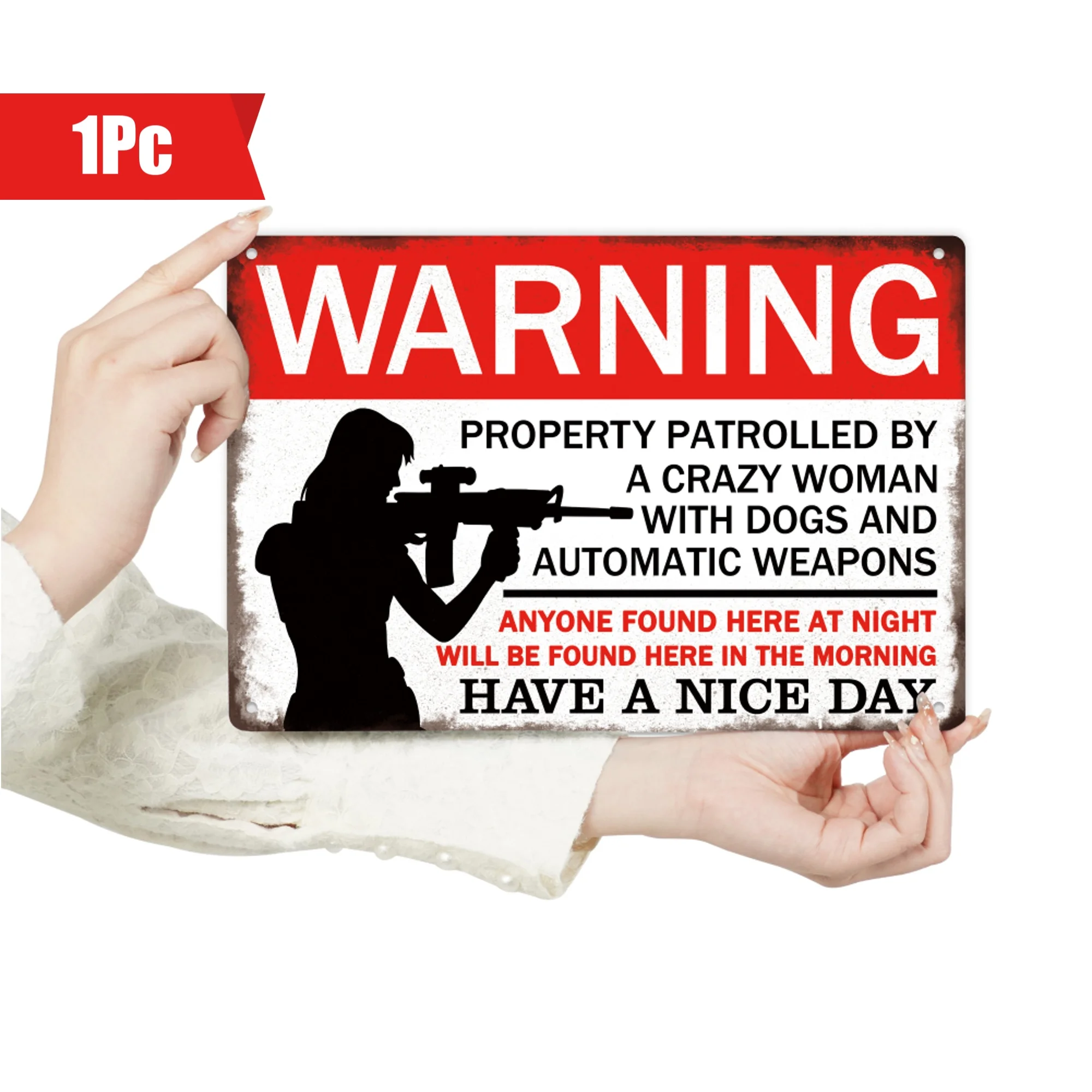 Warning Vintage Metal Tin Sign, Anyone Found Here At Night Will Be In The Morning, Wall Art Decor For Home Front Doo