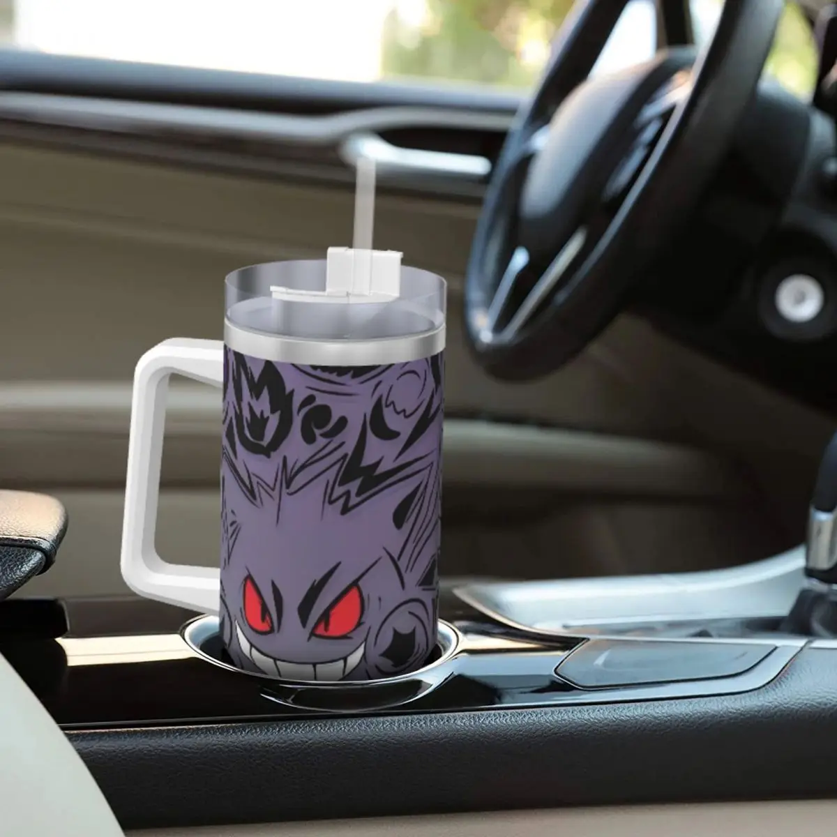 Gobelet en acier inoxydable Pokemon Gengar Anime, jeu populaire, tasse thermique de plage, pailles et couvercle, tasses de voiture, bouteille d'eau froide, 40oz