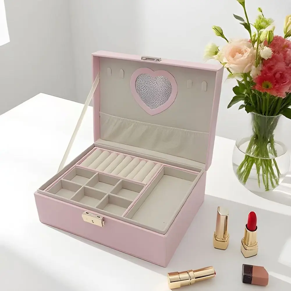 

Модная двухслойная шкатулка для украшений из ПУ, большая вместительная пылезащитная коробка для хранения ювелирных изделий, запираемая коробка для косметики, для серег