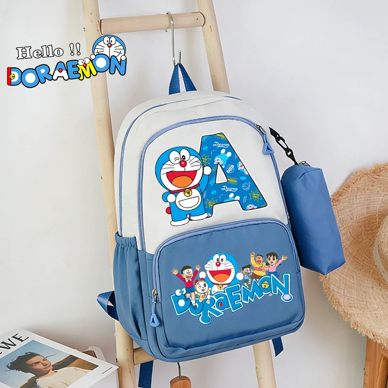 Doraemon Boy Girl School Bag Pencil Case 2pcs Set Student Knapsack Teenager Backpack BookBag Anime 26 Letter Print Rucksack Gift