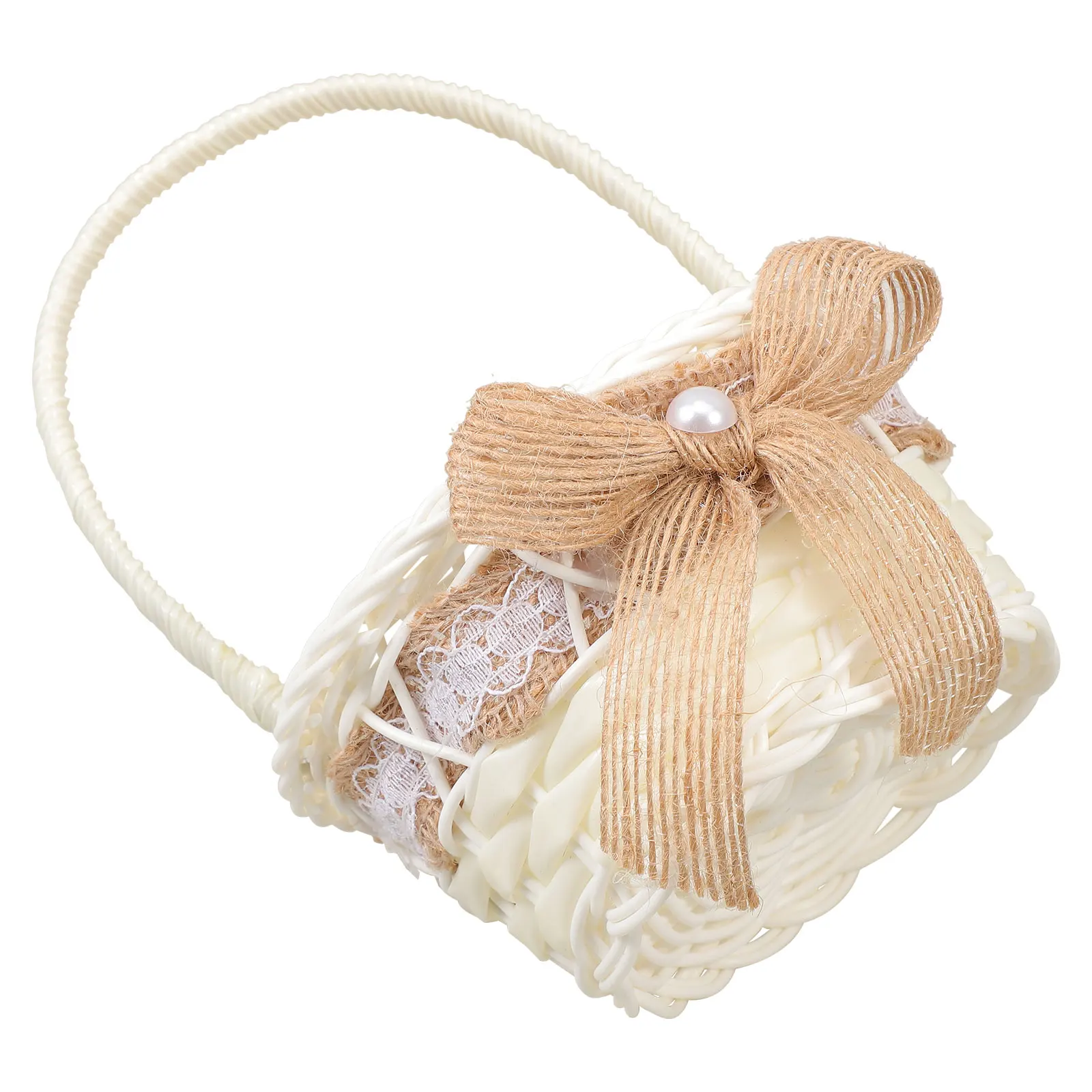 

1 Elegant Flower Girl Basket Plastic Linen Sisal Rope Wedding Ceremony Religious Events Rustic Wedding Flower Girl Basket