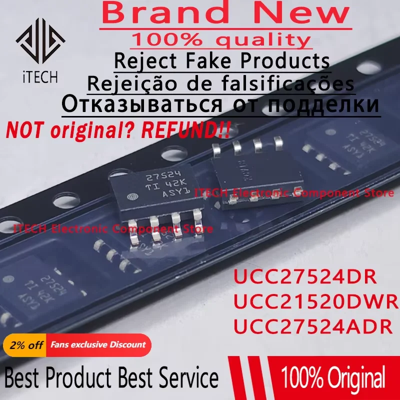 10pcs/lot Original UCC27524DR 27524 SOP-8 UCC21520DWR UCC21520 SOIC-16 UCC27524ADR 27524A SOIC-8 100% New and Genuine