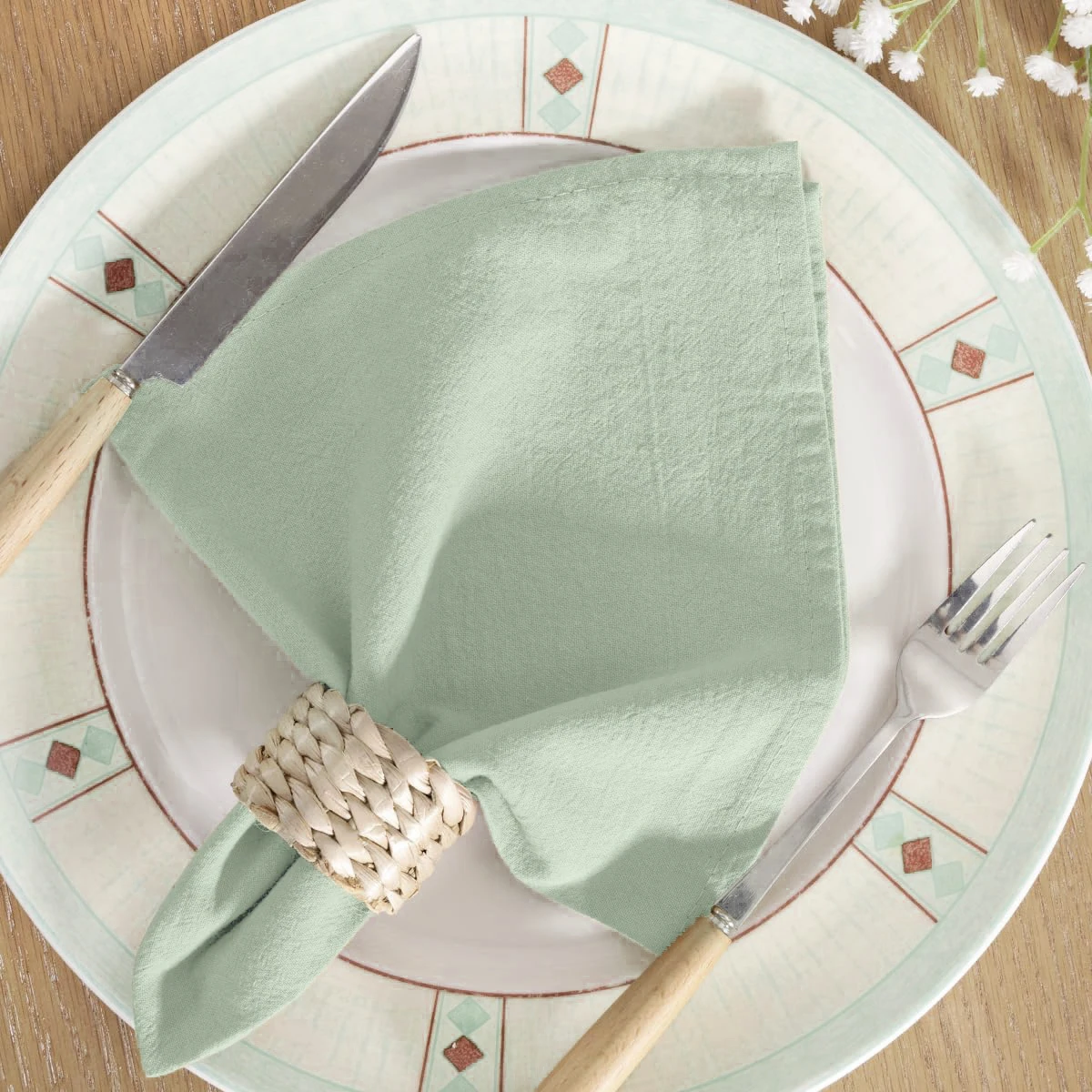 4PC 30X45CM Wedding Cloth Napkins Sage Green Cotton Fabric  Dinner Kitchen Tea Towels Table Design Mat Christmas Decoration