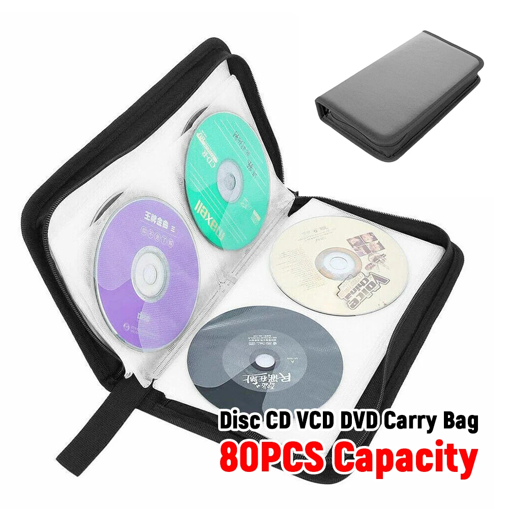 80 CD/DVD Disc Carry Case Handbag ith Zipper Double-side Album Storage Holder Portable Home Car CD DVD Organizer Box