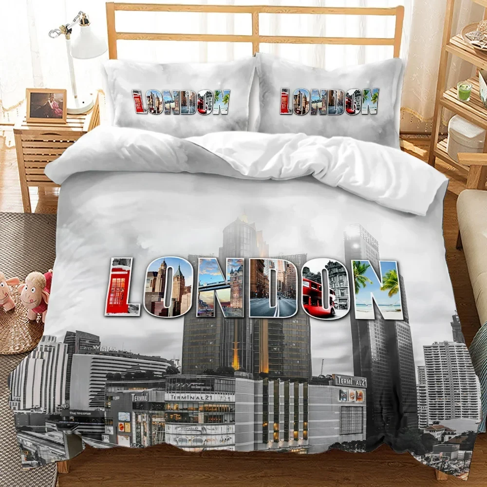 British Style Duvet Cover Double Decker Bus Traditional Local Cultural England UK Retro Double Queen King Polyester Quilt Cover