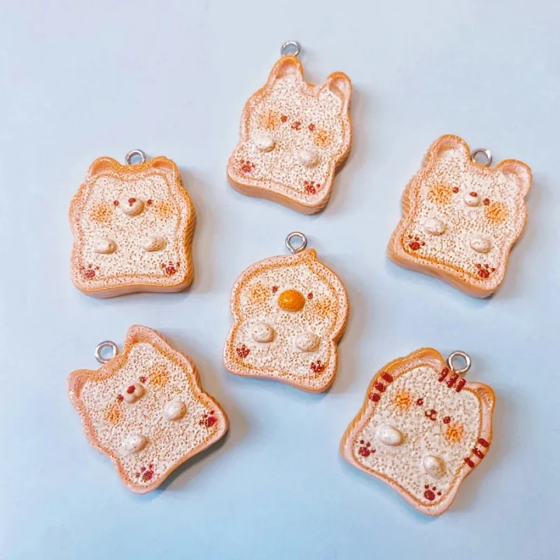 10pcs Animal Toast Bread Cat Resin Charms Pendant Jewelry Making Supplies Keychain Necklace Earrings Pendants DIY Findings