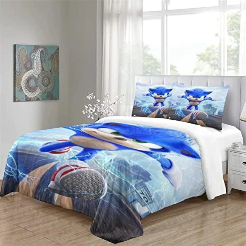 S-Sonic anime print duvet cover set 3D Exquisite Cartoon Anime Digital Printing Bedding Set Comforter Bed Youth Home Decor