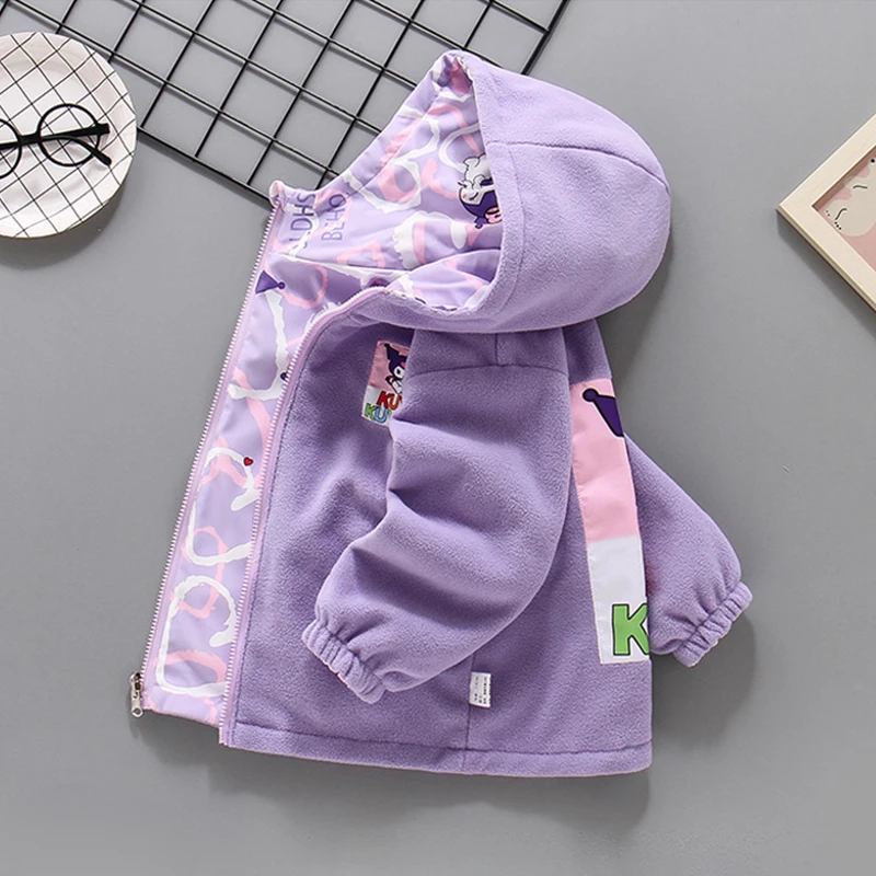 4-14 سنة الفتيات ربيع الخريف الكرتون Kuromi طباعة الوجهين تهمة سترة الأطفال أفخم رشاقته سترة خارجية #3