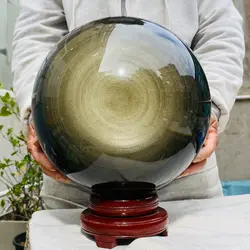Natural Golden Flash Obsidian Sphere Palm Reiki Stone Healing
