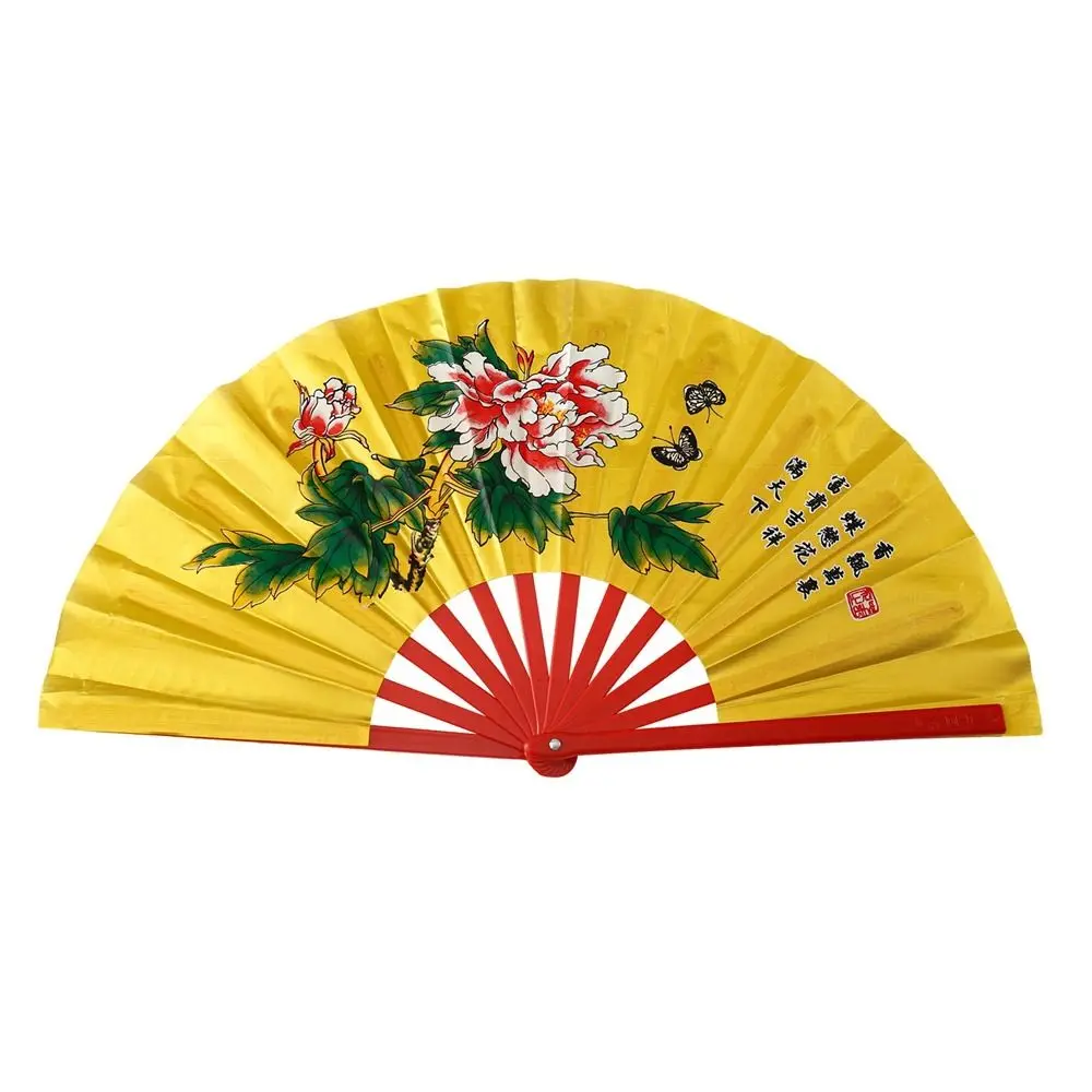 34cm Chinese Tai Chi Yoga Kung Fu Fan 10 Styles Chinoiserie Gift Dance Performance Fan Plastic Bone Hand Folding Stage Fan