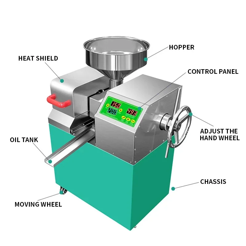 P10 Intelligent Small Commercial Oil Press 220V/110V Automatic Stainless Steel Oil Press 1200W Power 9-15KG Per Hour