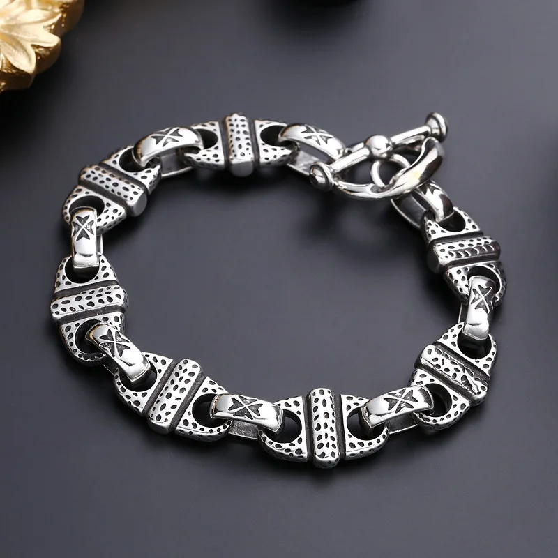 bracelet for men and women thick type Korean style niche Thai silver retro punk & rock trendy unique ornament