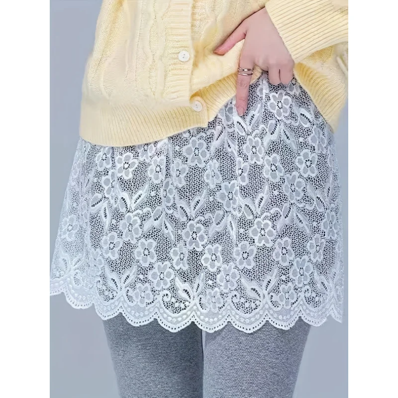 

1pc/2pcs Women's Sheer Floral Lace Skirts - Semi-Transparent Low-Support Butt Curtain Skirts with Lace Trim, Versatile Elegant U