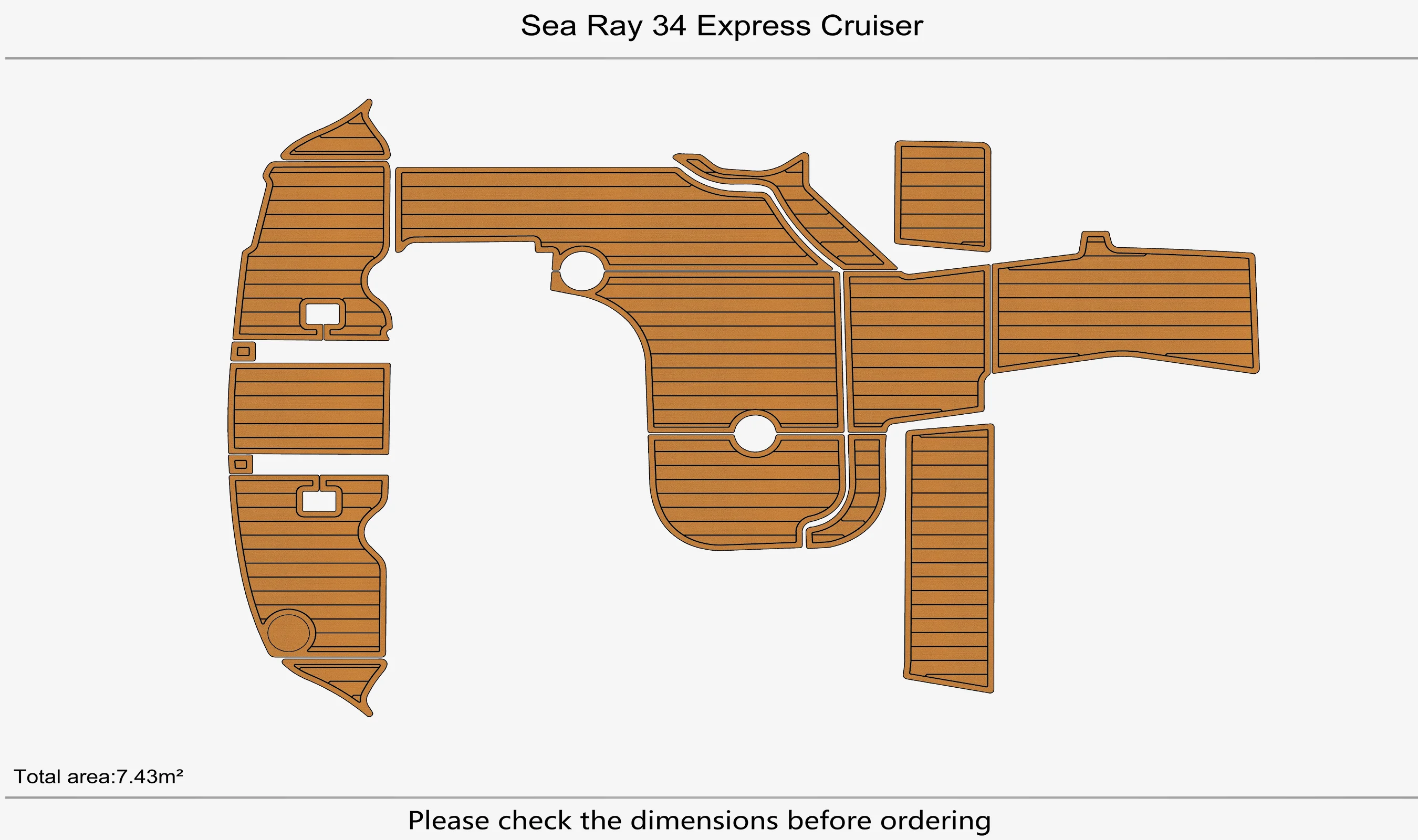 Marine Faux Teak EVA Non-Slip Mat - Sea Ray 34 Express Cruiser Self-Adhesive 1/4