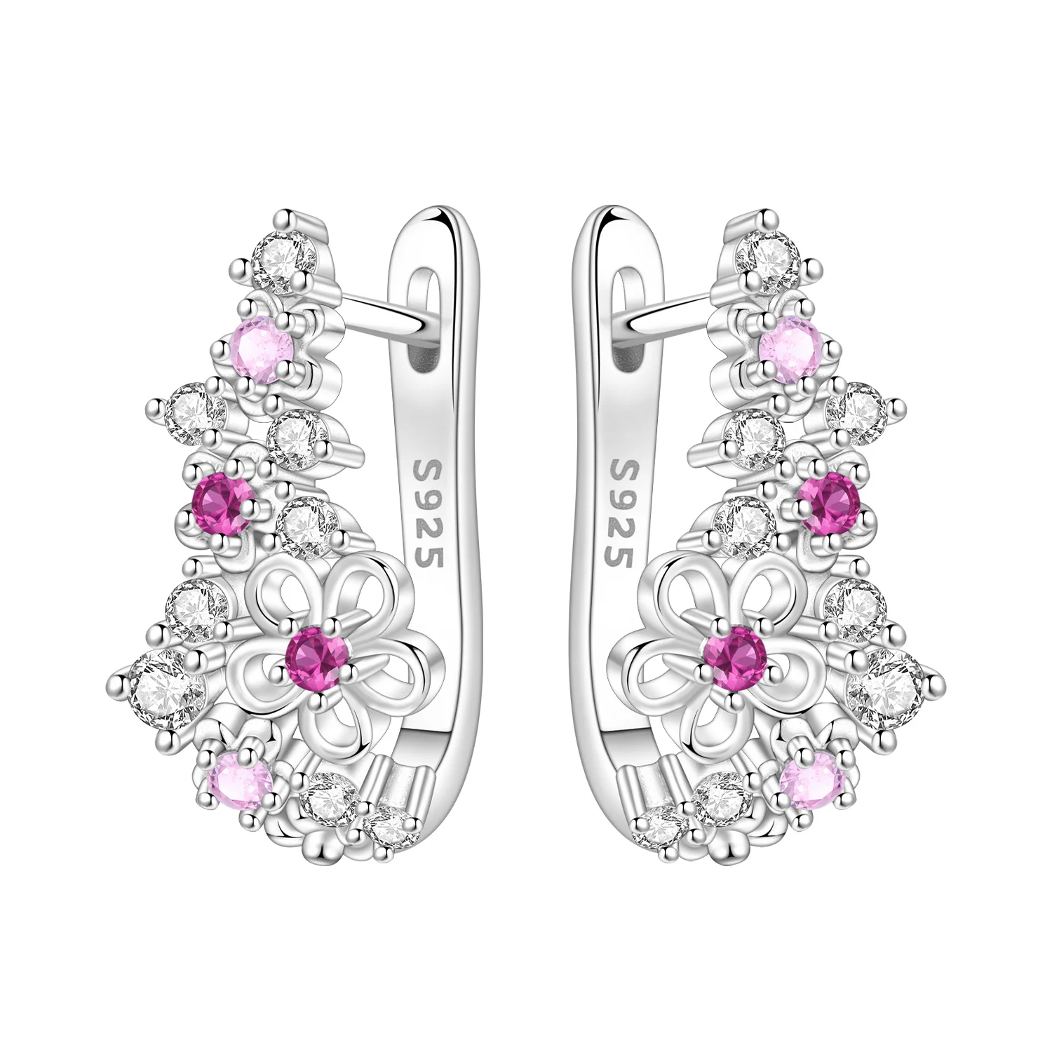 CYCUFF S925 Sterling Silber Rosa Zirkon Blumen-Ohrringe Creolen Damenschmuck Original Trendige Jubiläumsgeschenke
