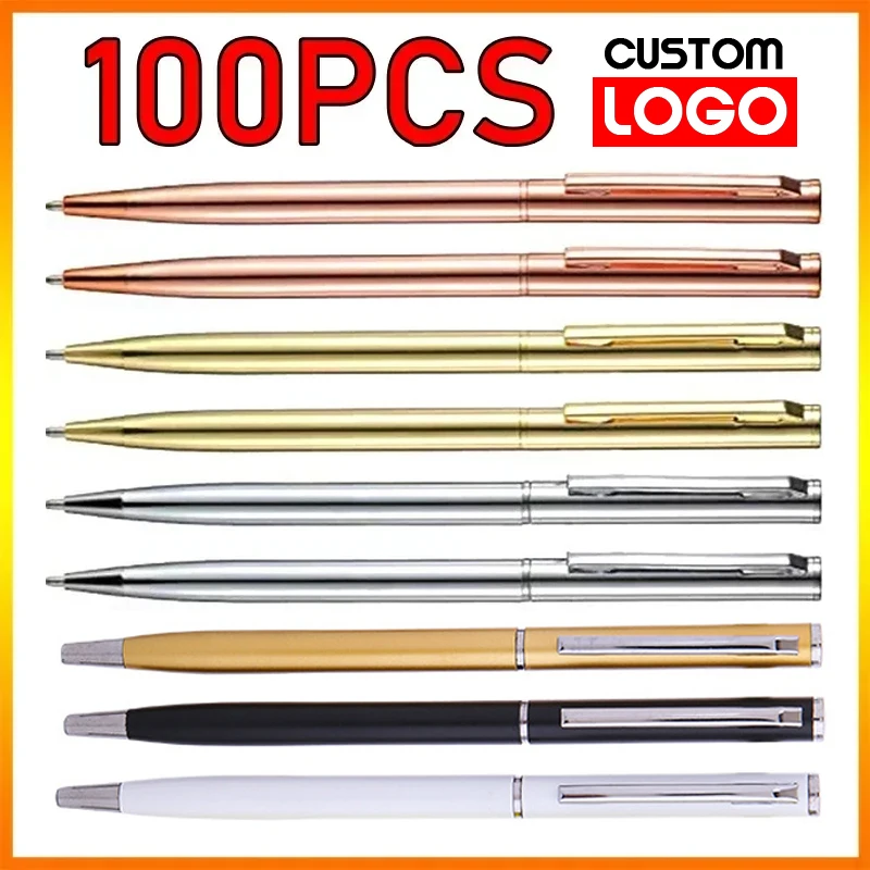 

100pcs Metal Ballpoint Pen Rose Gold Pen Custom Logo School&office Supplies Stationery Business Gift Lettering Engraved Name