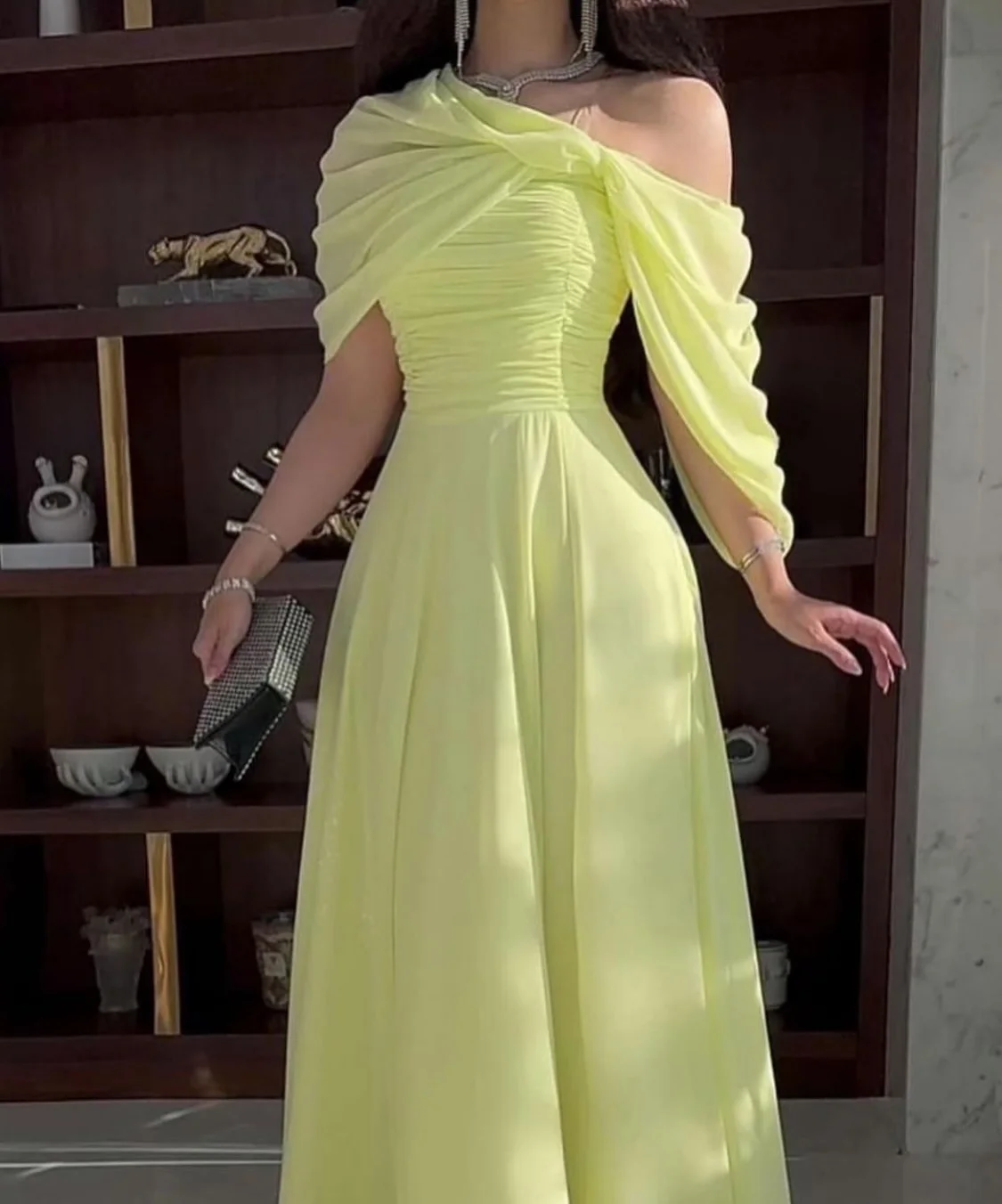 

Adeli Saudi Sexy Yellow Prom Gown Women Pleated Chiffon Party Evening Dress Floor Length Formal Occasion Dresses 2025 Customized