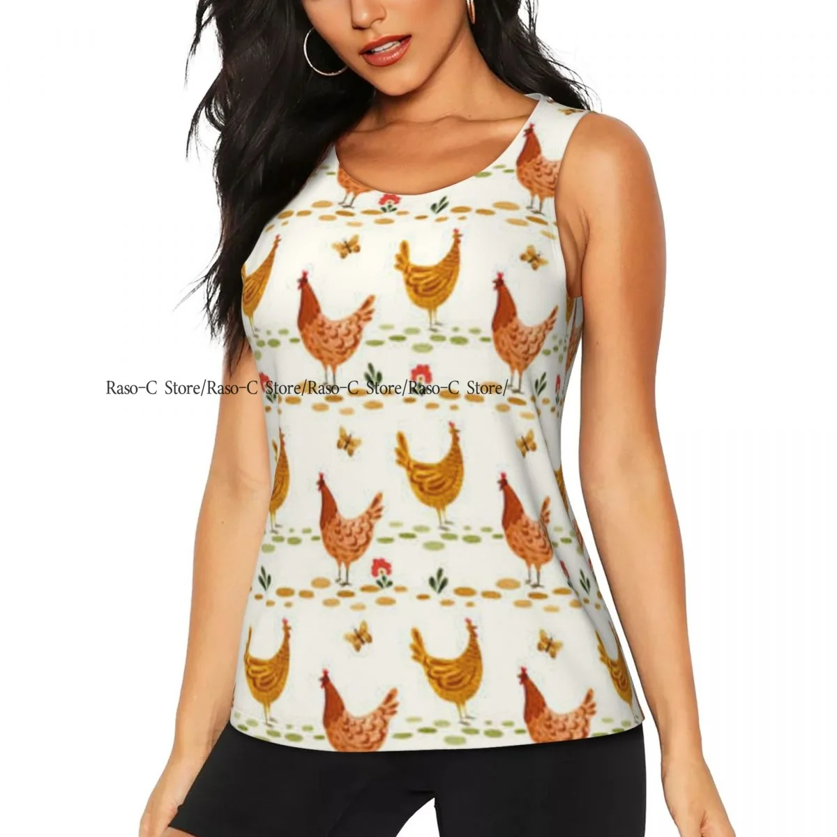 

Women's Sleeveless Yoga Tank Top Cute Chicken Pattern With Folklore Elements Quick Dry Running Training Sports Vest Yoga Shirts
