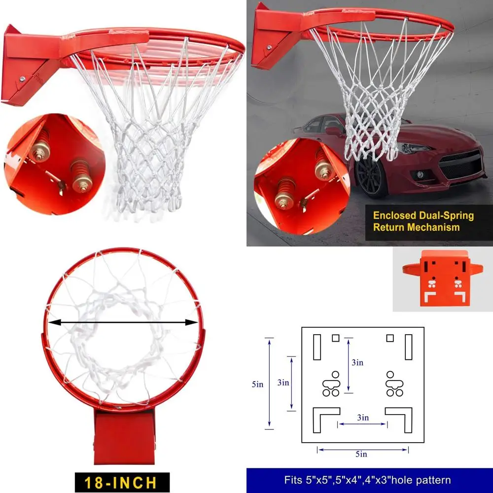 

Heavy-Duty 180° Breakaway Basketball Rim, 18 Inch Spring Flex Rim for Indoor and Outdoor Court Use, Goal Replacement